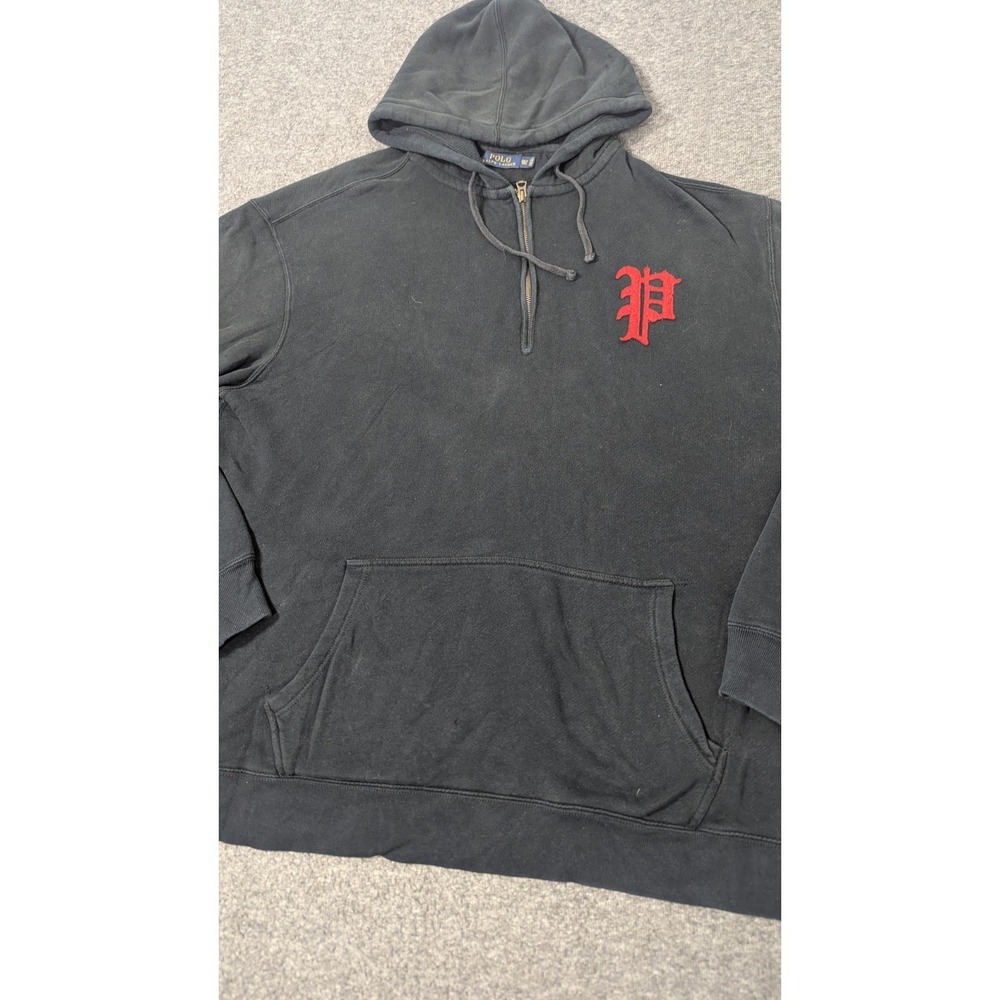 Polo Ralph Lauren Hoodie Men's 2XLT Black P-Patch Logo Full Zip Gothic‎ Goth - Picture 8 of 16
